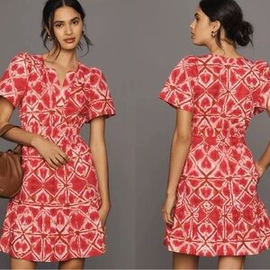 By Anthropologie The Somerset medium pink geometric mini dress